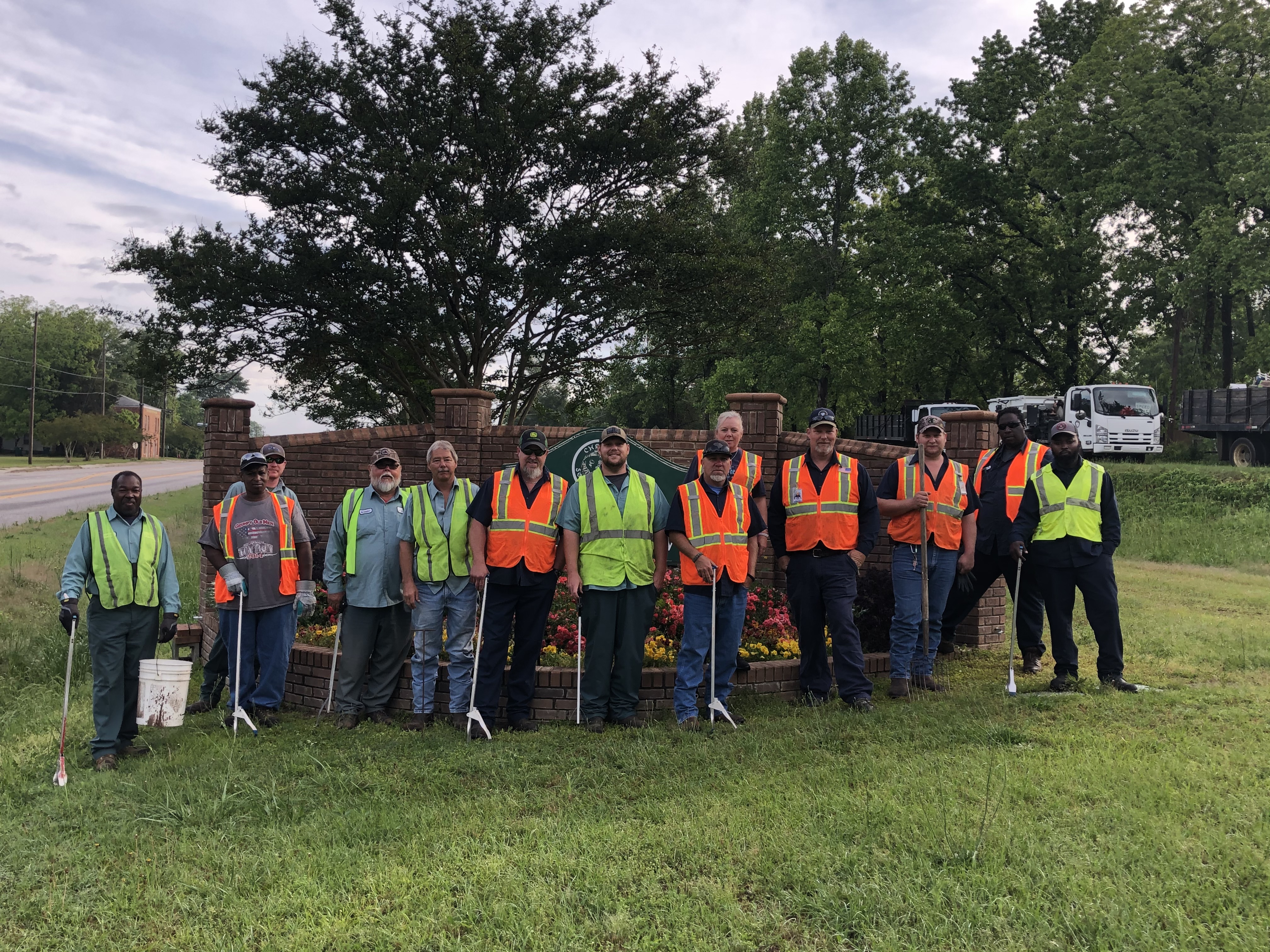 the crew at cheraw public works doing litter clean up